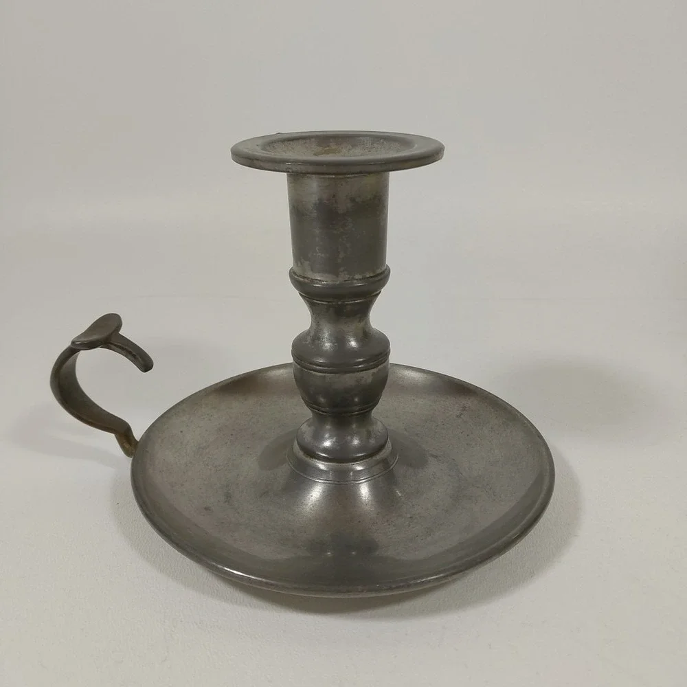 Vintage Woodbury‎ Pewterers Pewter Finger Loop Chamber Stick Candle Holder 4